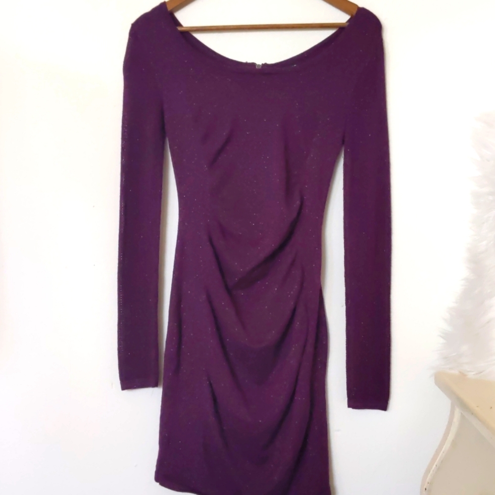 Express women's Purple Long Sleeve Dress beautiful Spark Fabric Size XS